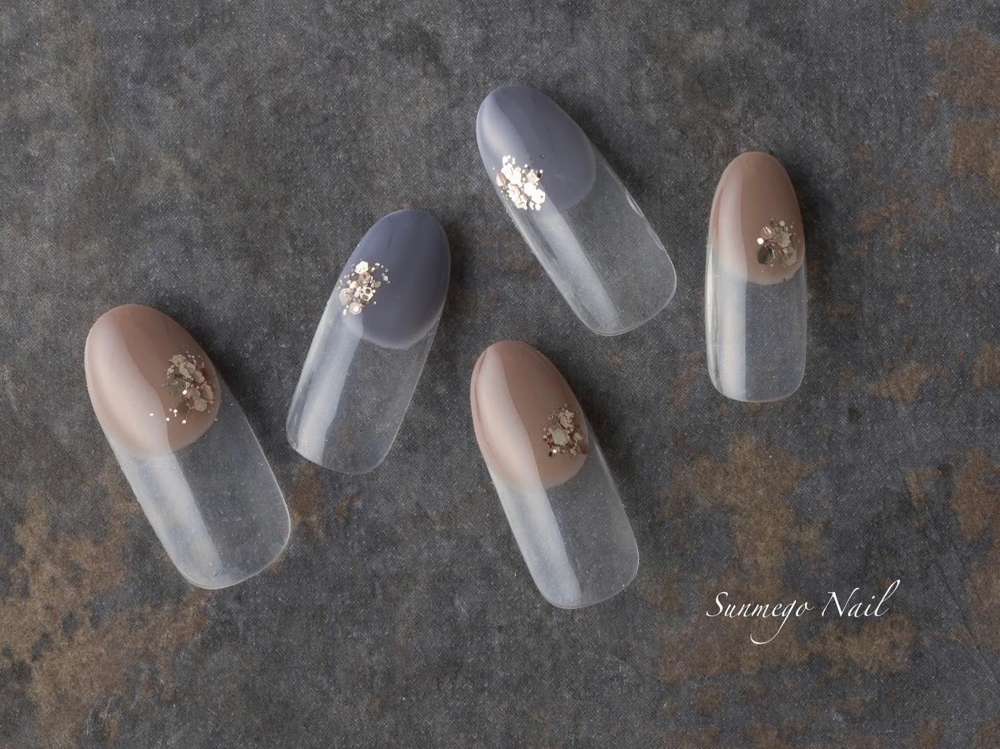 くすみグレージュべっ甲ニュアンスネイル ミラーフレンチ韓国 ちゅるん